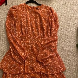 Tiered long sleeve tie mini dress